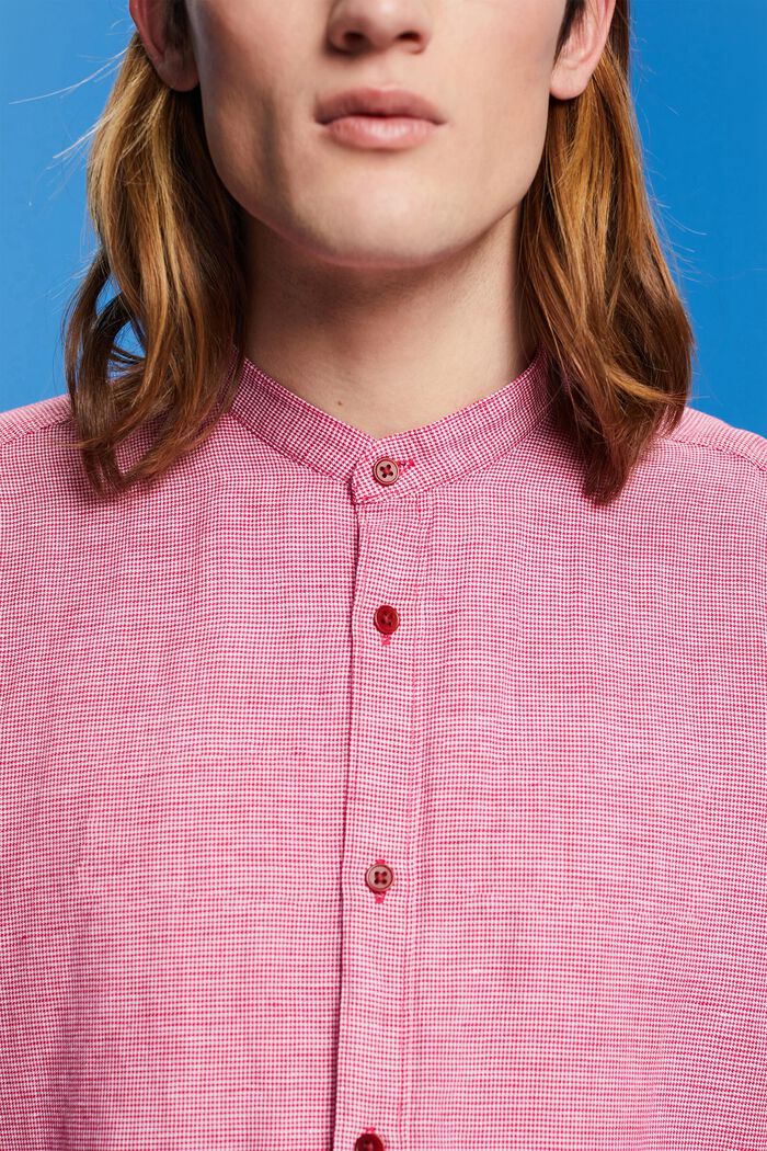 Blended linen dogstooth shirt with banded collar, DARK PINK, detail image number 2