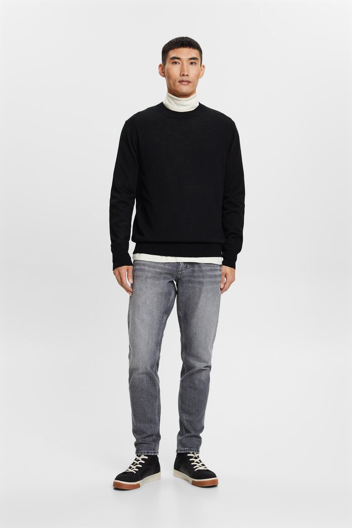 Wool Crewneck Sweater, BLACK, detail image number 5