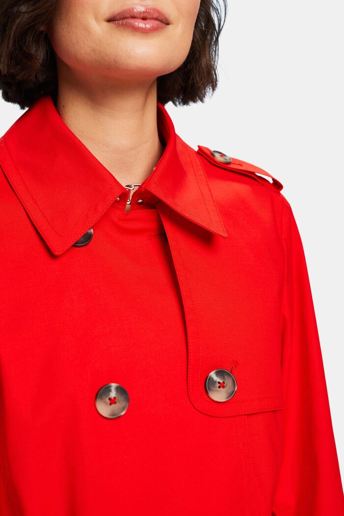 Short Double-Breasted Trench Coat, RED, detail image number 2