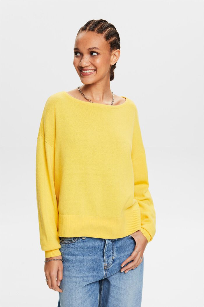 Cotton-Linen Sweater, SUNFLOWER YELLOW, detail image number 0