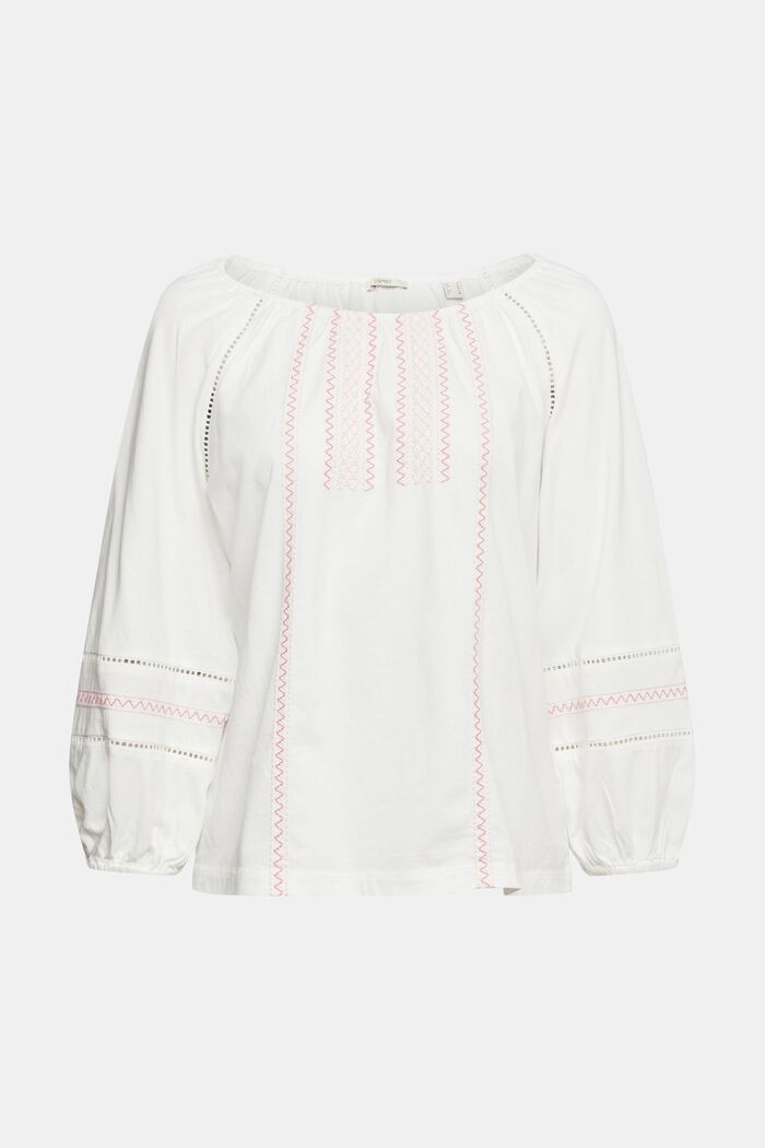 3/4-length sleeve top with embroidery