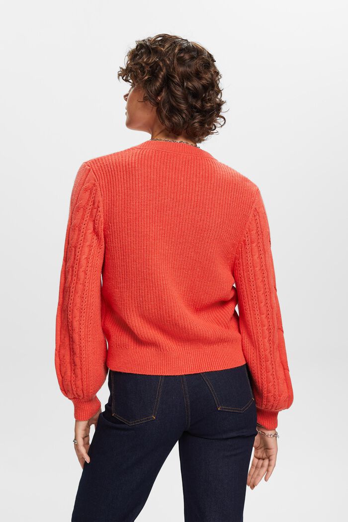 Cable knit cardigan, wool blend, CORAL RED, detail image number 3