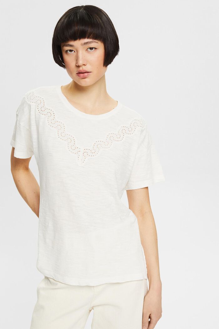 T-shirt with broderie anglaise, OFF WHITE, detail image number 0