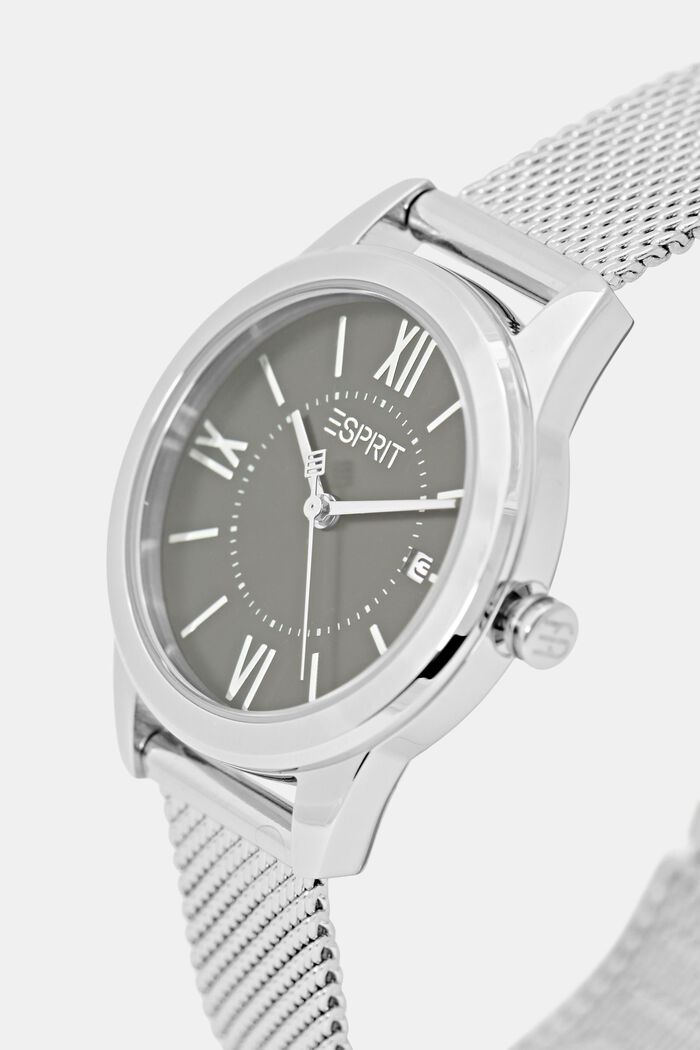 Stainless steel watch with a mesh strap and date, SILVER, detail image number 1