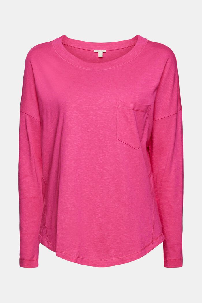 Long sleeve top with a pocket, organic cotton blend, PINK FUCHSIA, detail image number 6