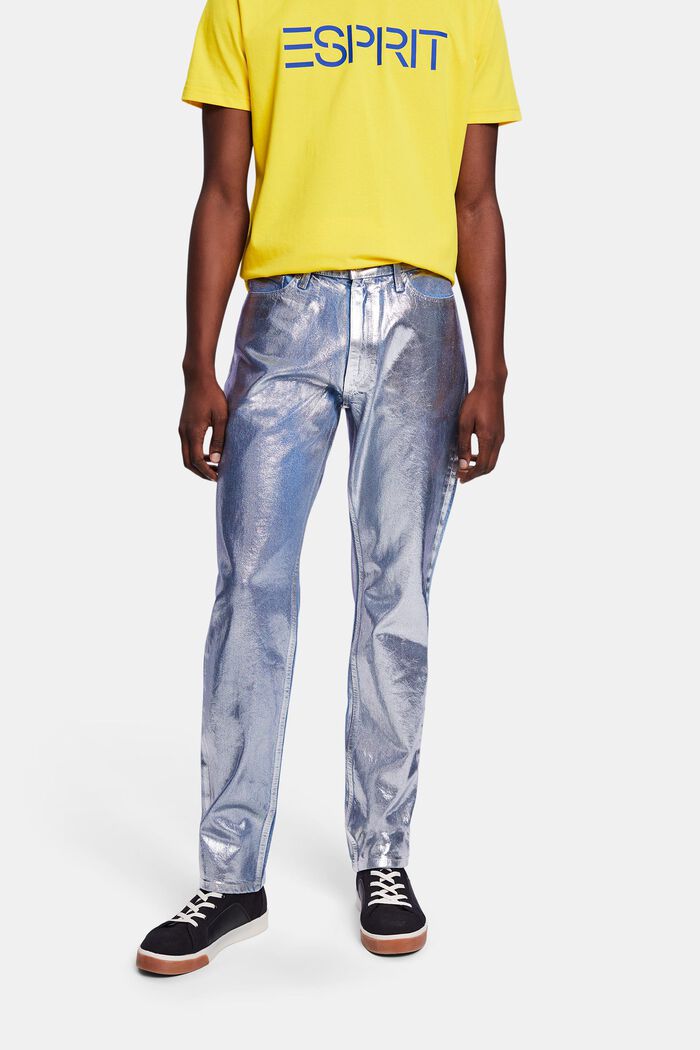 Coated Metallic Straight Jeans, GREY RINSE, detail image number 0