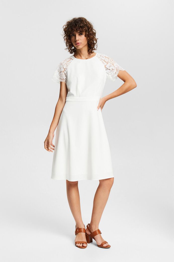 Dress with lace sleeves, OFF WHITE, detail image number 1