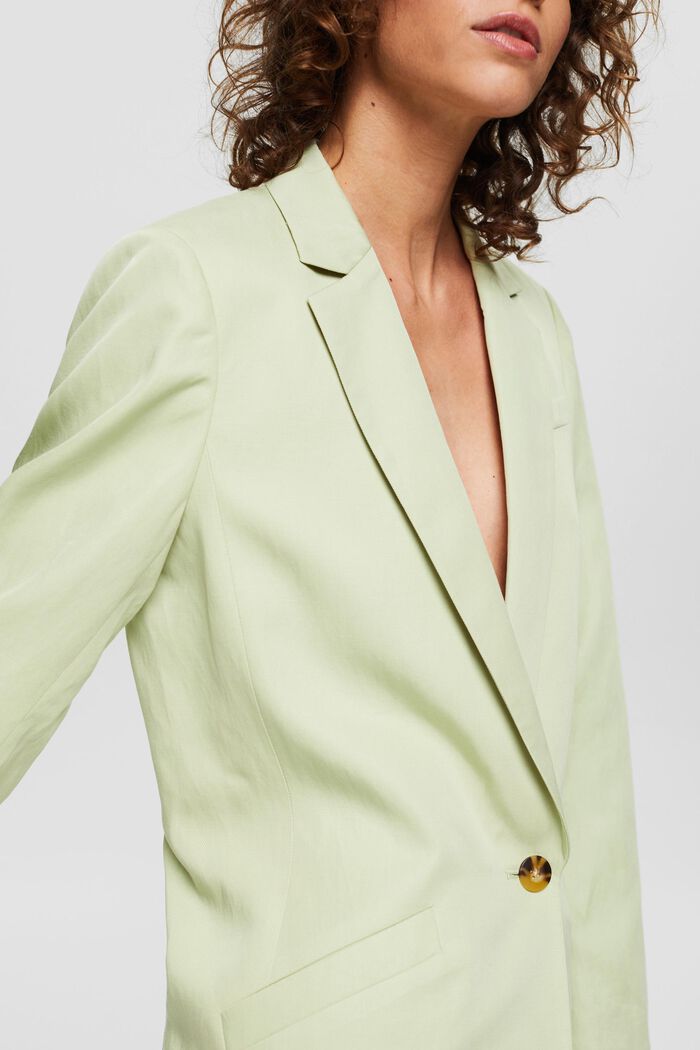 Linen blend: relaxed one-button blazer, PASTEL GREEN, detail image number 2