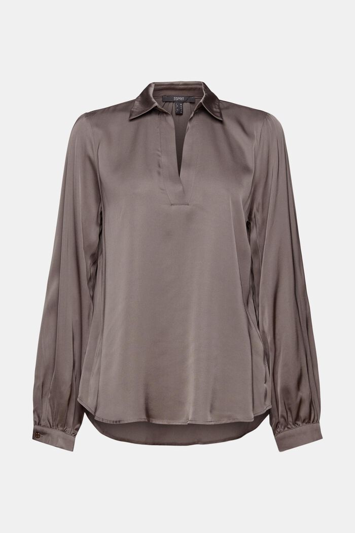 Satin shirt blouse, LENZING™ ECOVERO™, GUNMETAL, overview