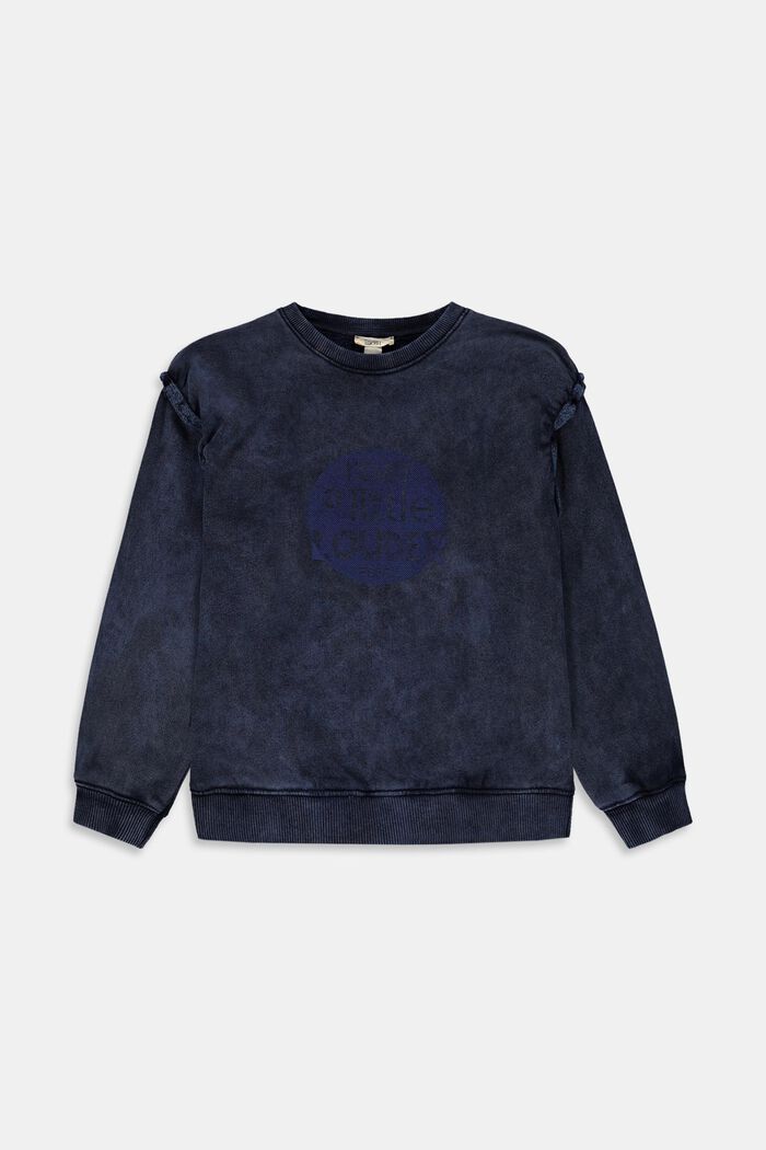 Sweatshirt with frills and a print, BLUE DARK WASHED, detail image number 0