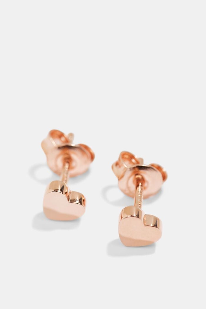 Heart-shaped stud earrings in sterling silver, ROSEGOLD, detail image number 0