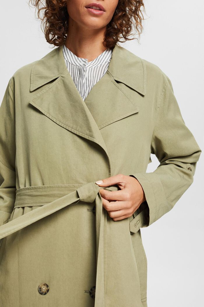Long trench coat with tie-around belt, LIGHT KHAKI, detail image number 2