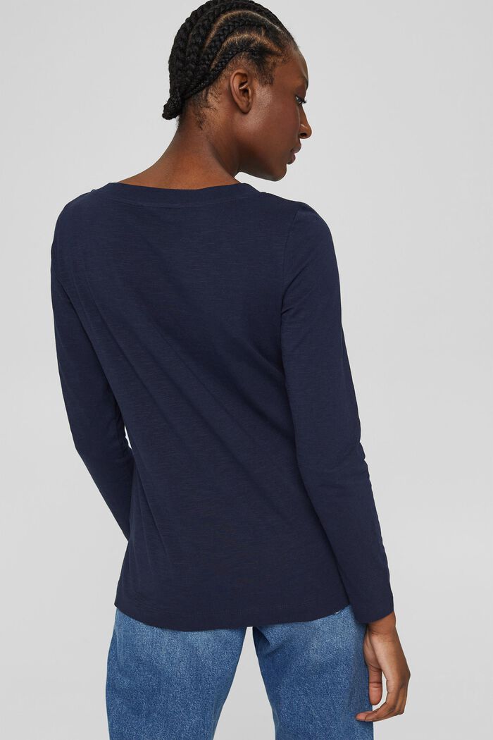 Embroidered long sleeve top, 100% cotton, NAVY, detail image number 3