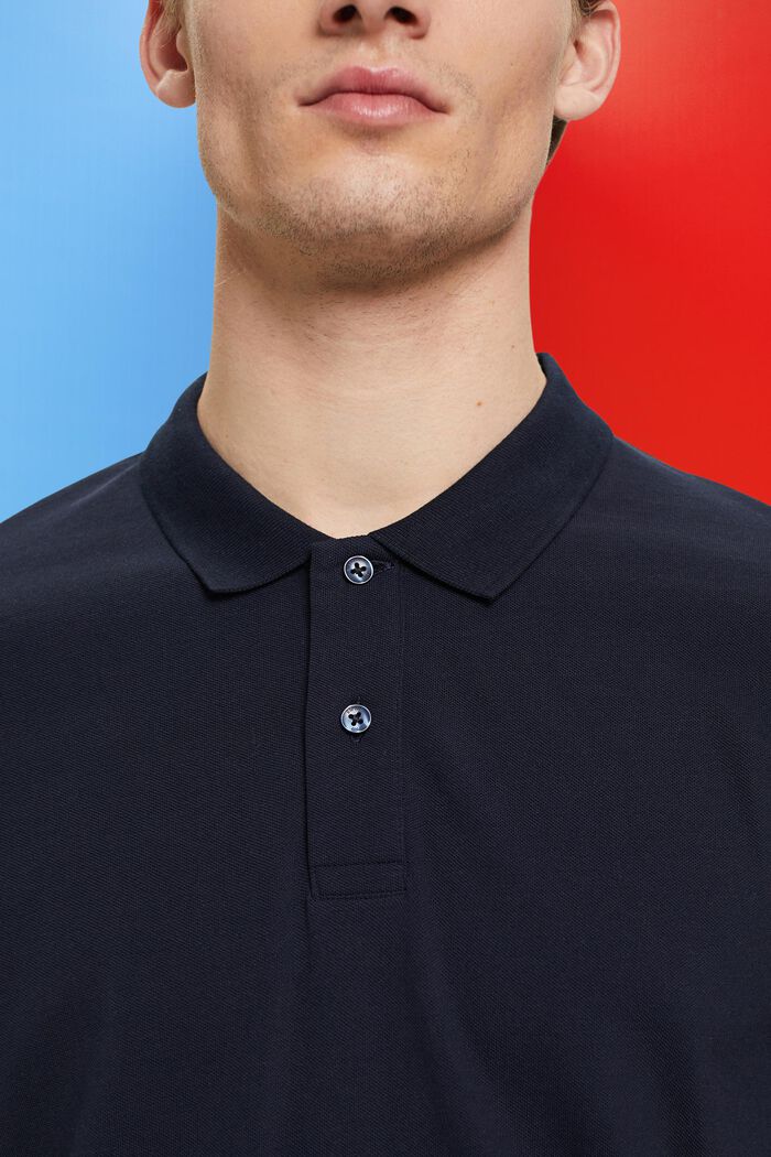 Slim fit cotton pique polo shirt, NAVY, detail image number 2