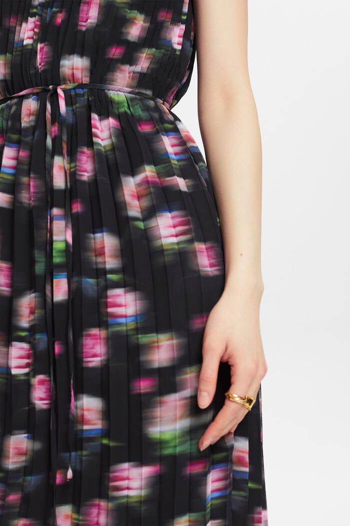 Printed Pleated Chiffon Dress, BLACK, detail image number 3