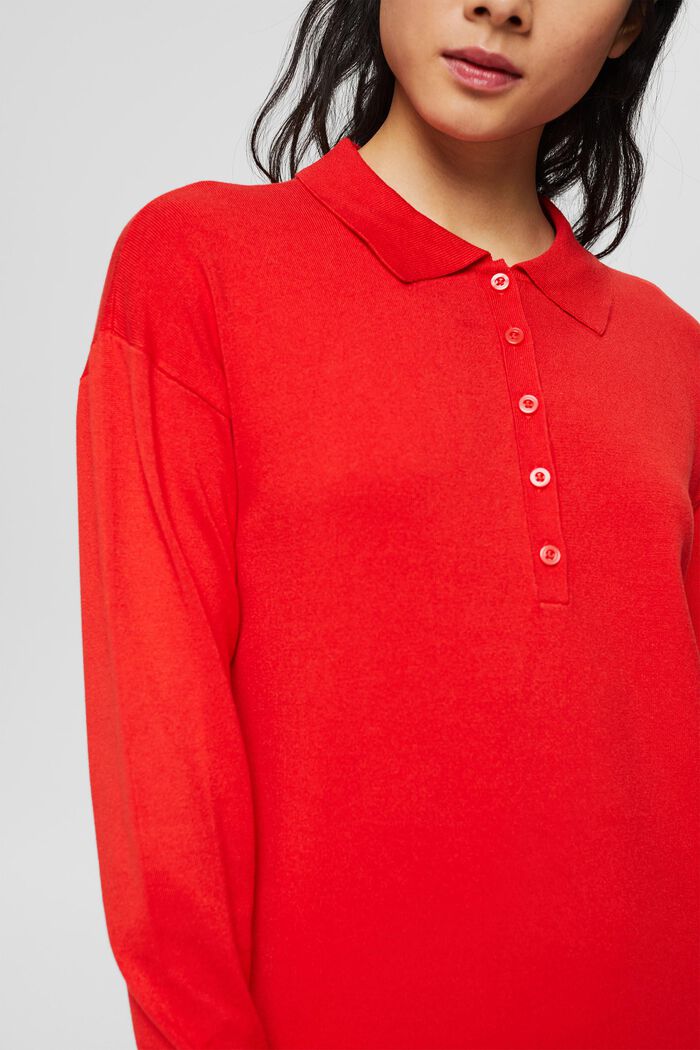 Knit dress with a button placket, ORANGE RED, detail image number 3