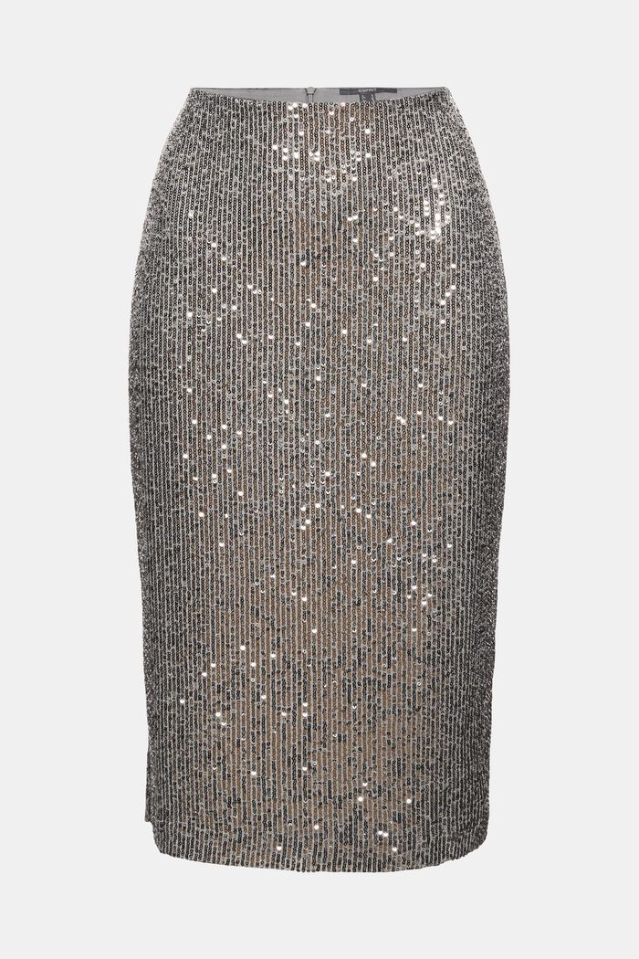 Sequinned midi skirt, GUNMETAL, detail image number 7