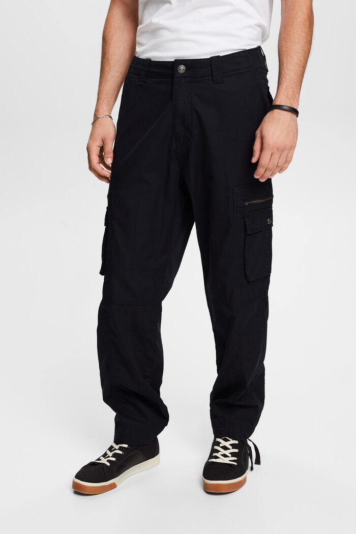 Twill Straight Cargo Pants, BLACK, detail image number 0