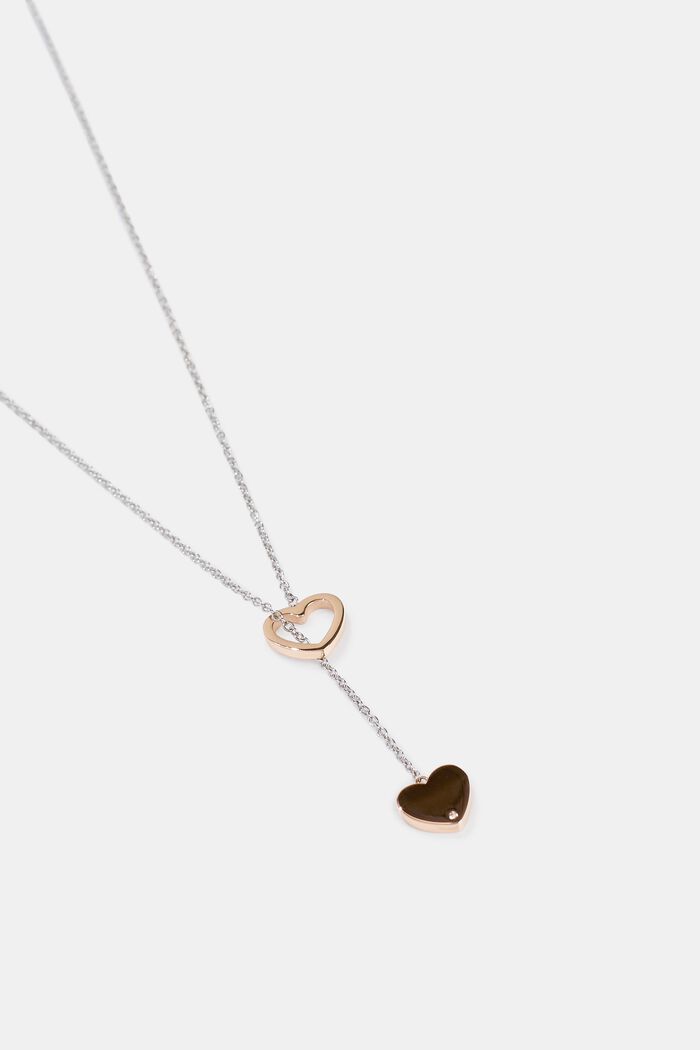 Stainless steel pendant necklace with heart charms, ROSEGOLD, detail image number 1