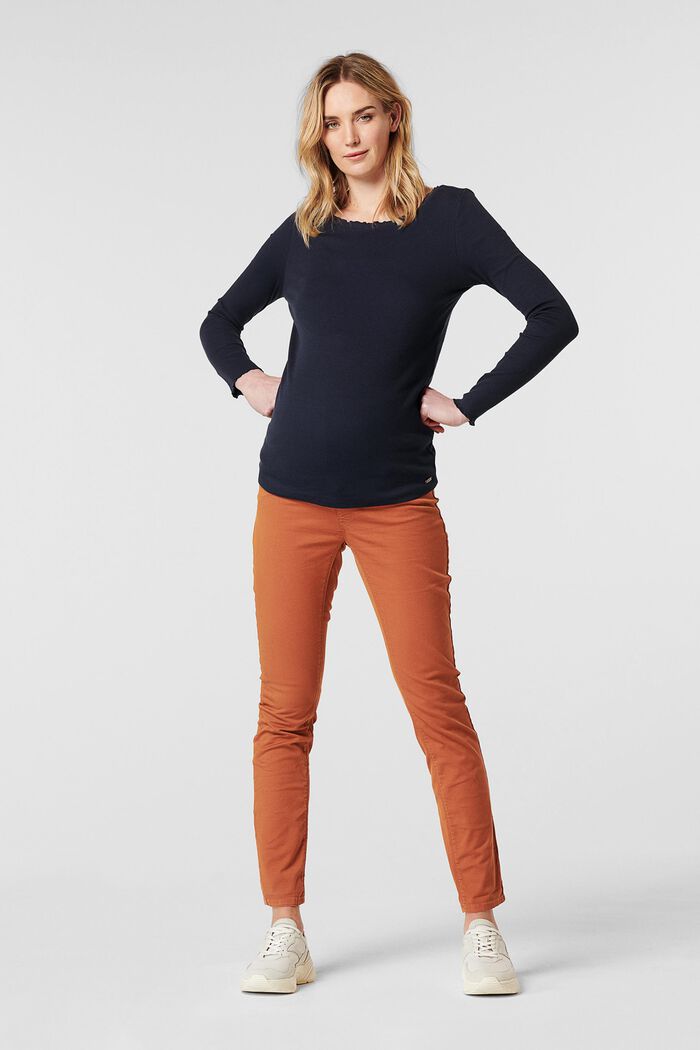 Stretch trousers with an over-bump waistband, RUST, overview