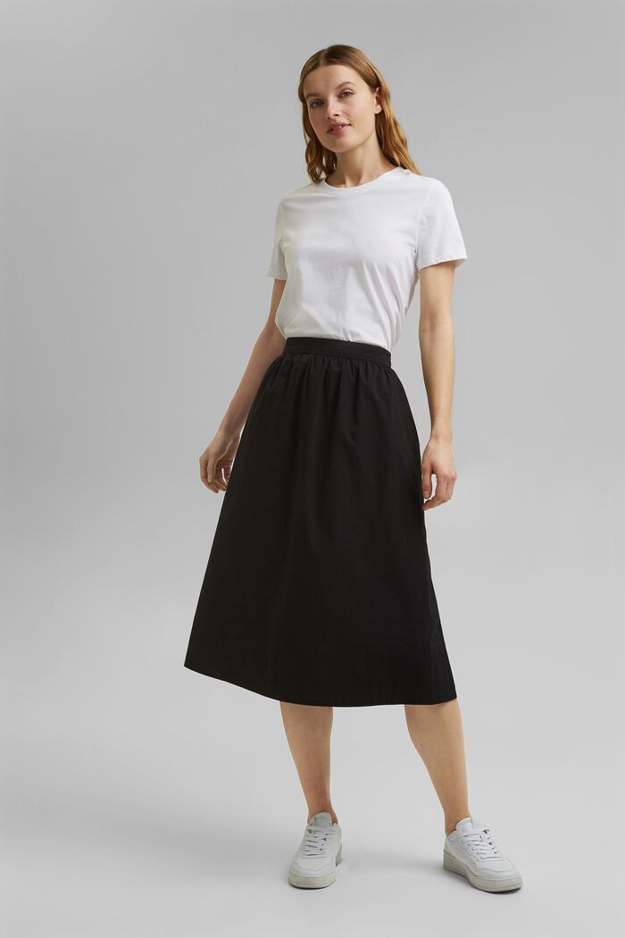 Cotton poplin midi skirt, BLACK, detail image number 6