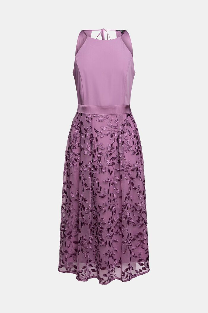Halterneck dress with floral embroidery, PURPLE, detail image number 5