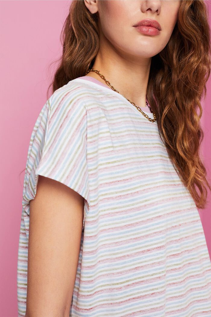Striped Cropped Cotton T-Shirt, TERRACOTTA, detail image number 2