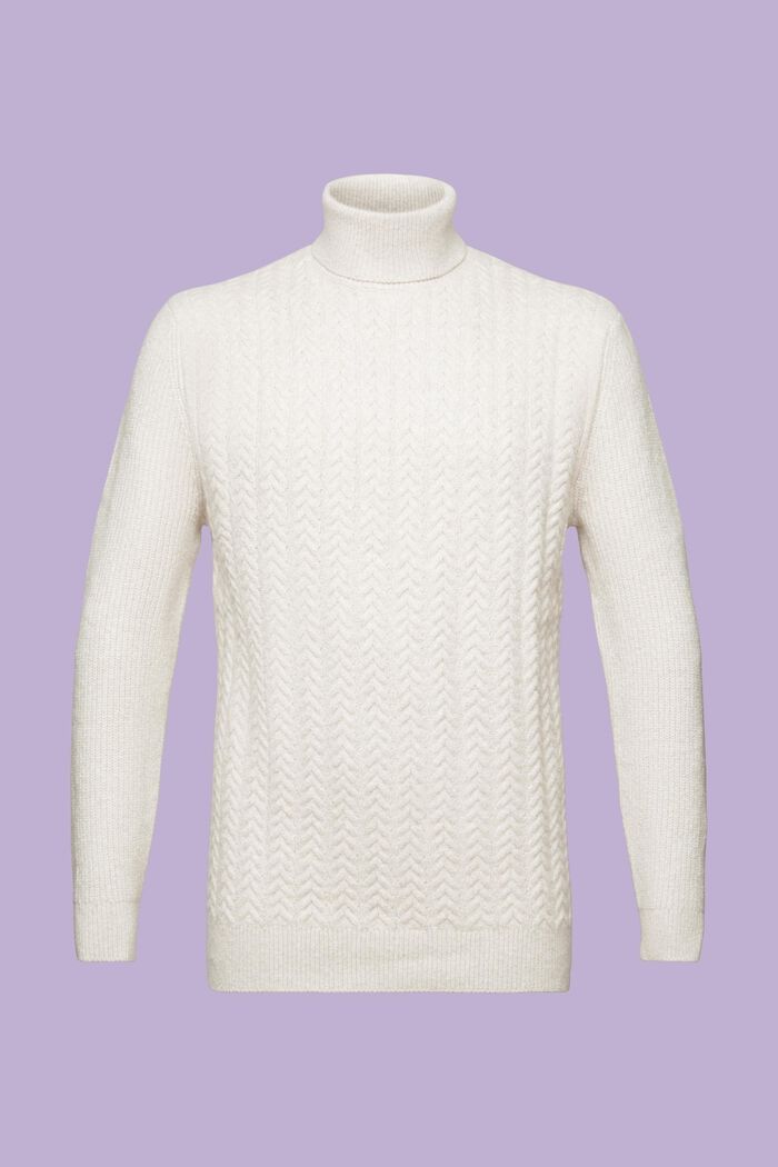 Cable Knit Rollneck Sweater, OFF WHITE, detail image number 6