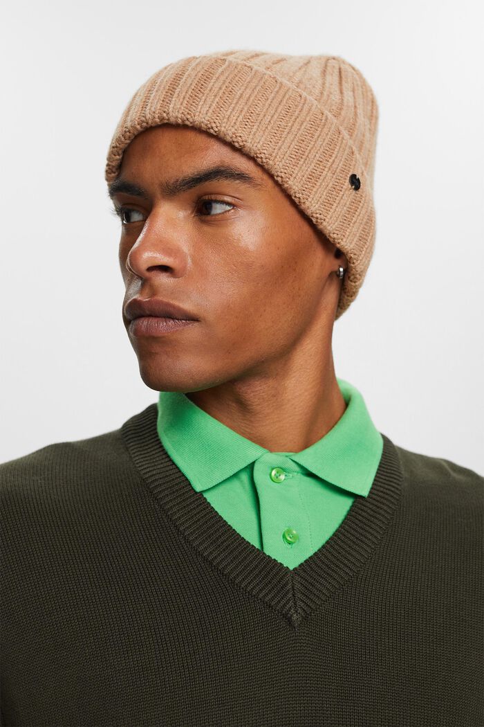 Chunky Ribbed-Knit Beanie, CAMEL, detail image number 2