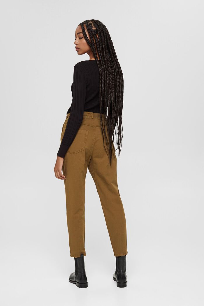 Waist pleat trousers with a belt, pima cotton, KHAKI GREEN, detail image number 3