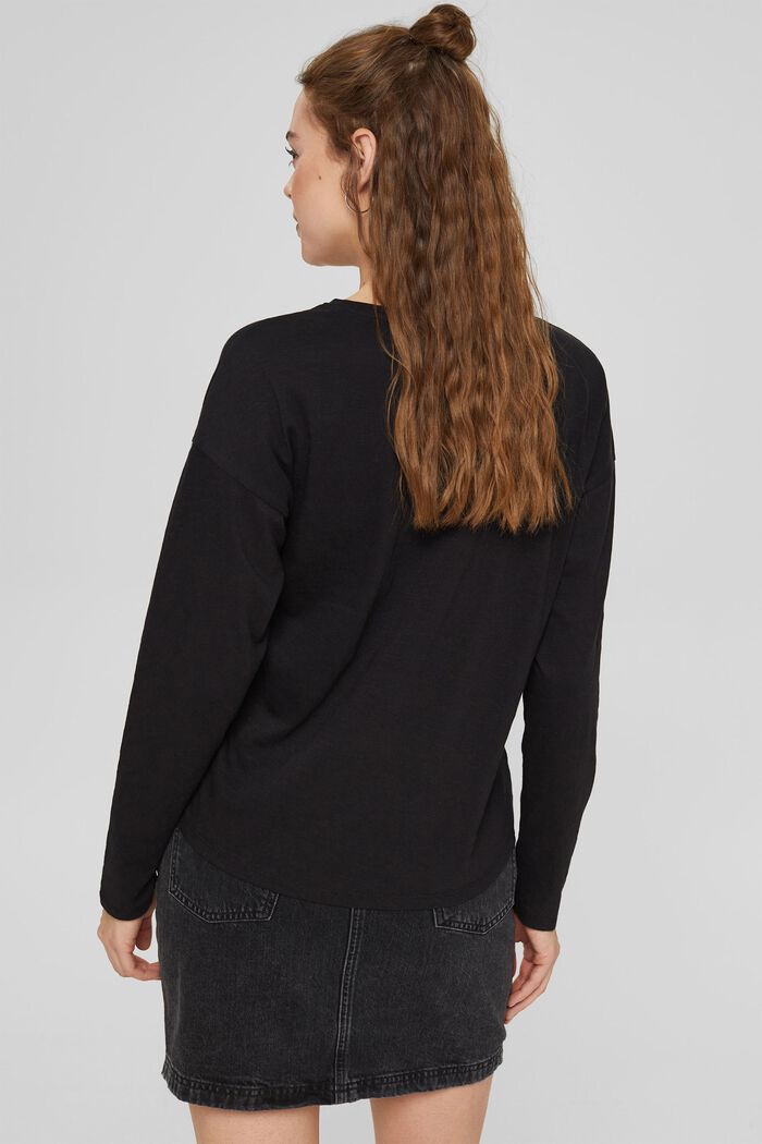 Long sleeve top with embroidery, organic cotton, BLACK, detail image number 3