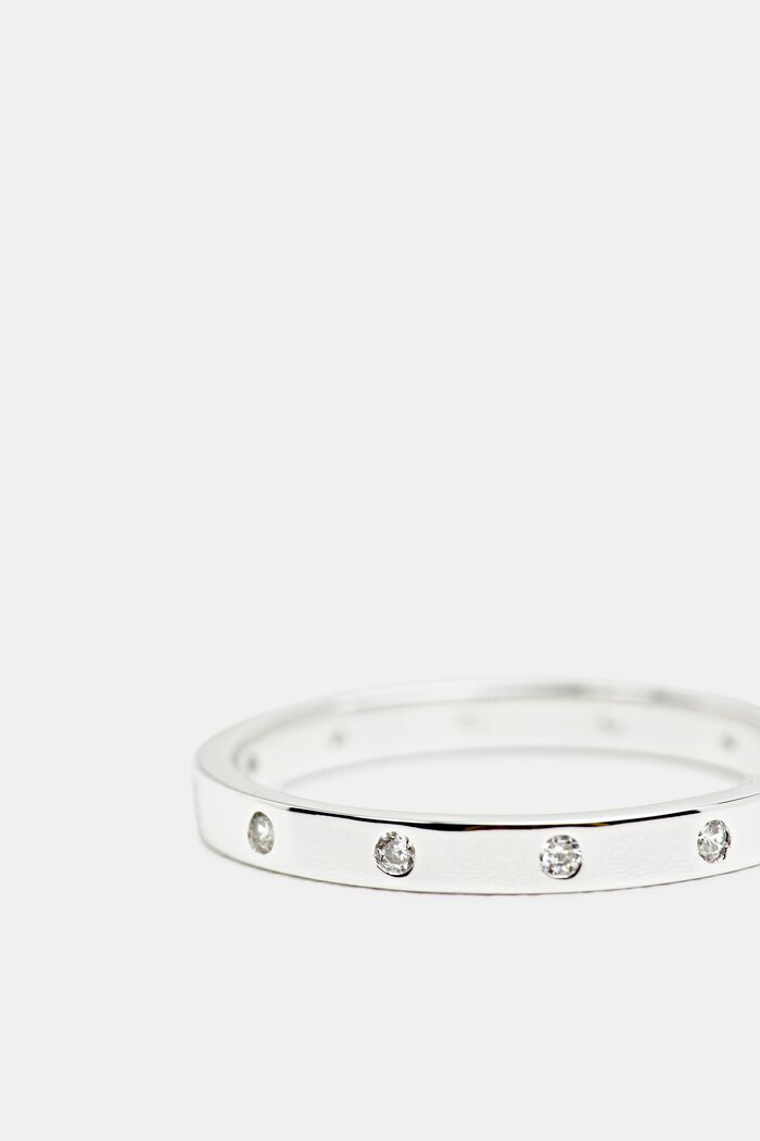 Layered ring with zirconia, sterling silver, SILVER, overview