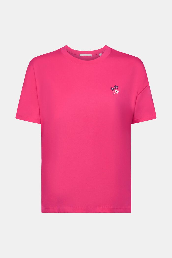 T-shirt with floral chest print, PINK FUCHSIA, detail image number 5