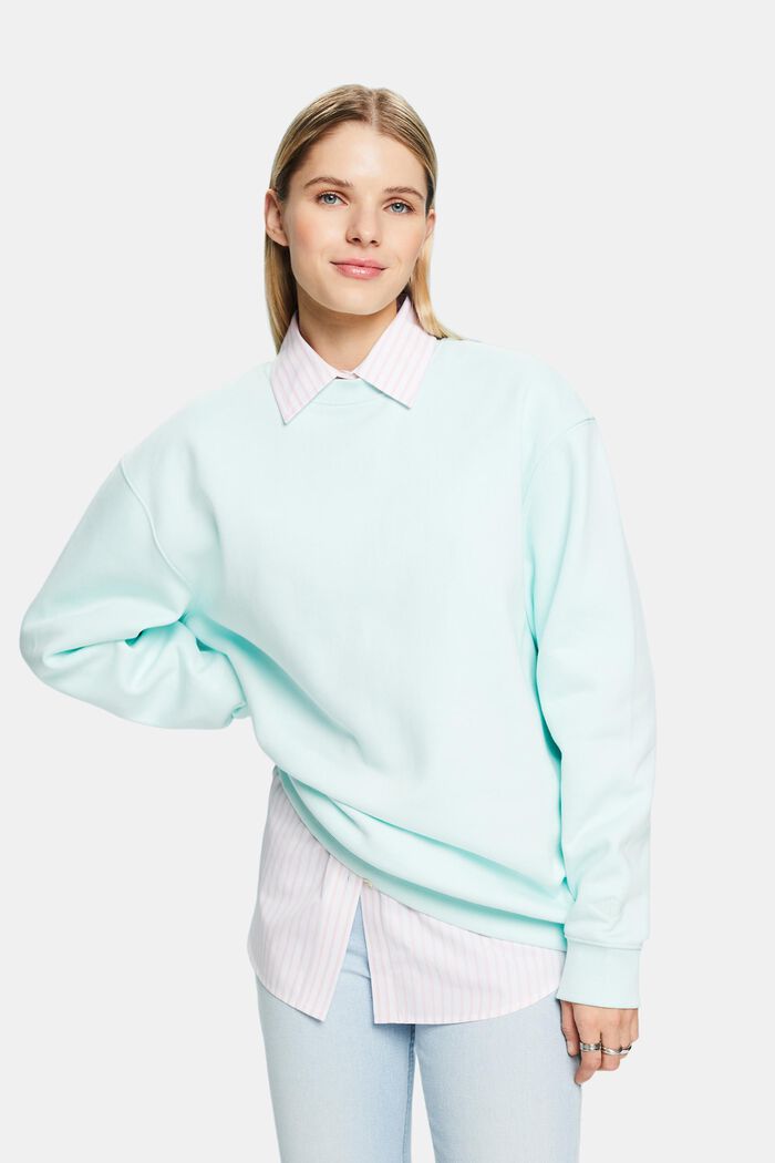 Cotton Blend Pullover Sweatshirt, LIGHT AQUA GREEN, detail image number 0