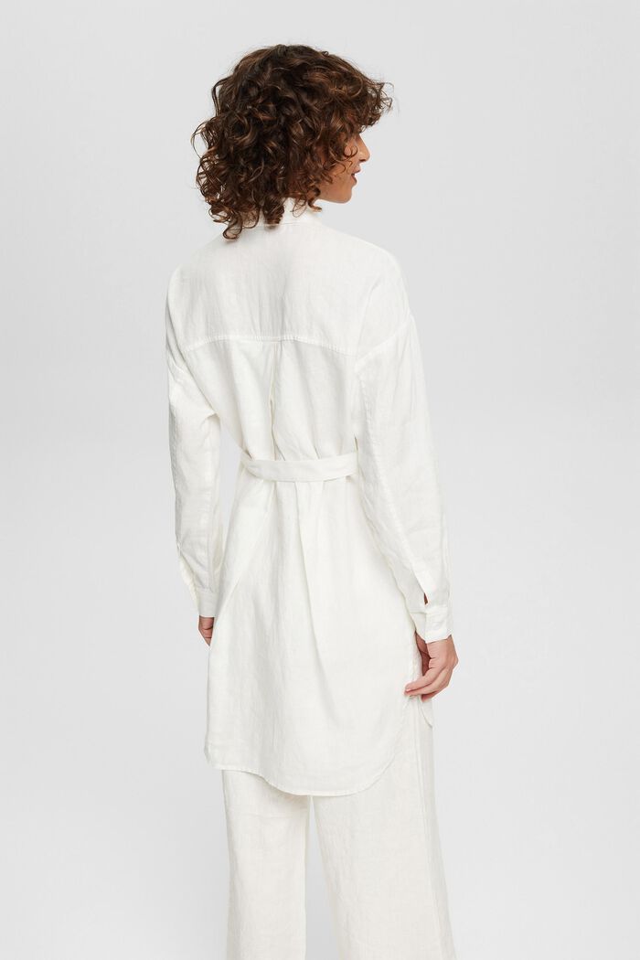 Long shirt blouse in 100% linen, WHITE, detail image number 3