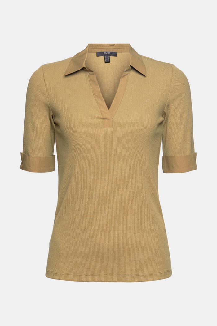 Mixed material top with LENZING™ ECOVERO™, KHAKI GREEN, overview
