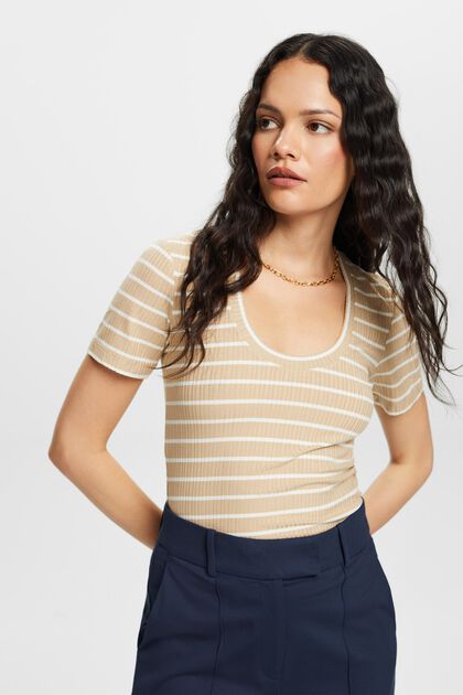 Striped rib knit T-shirt
