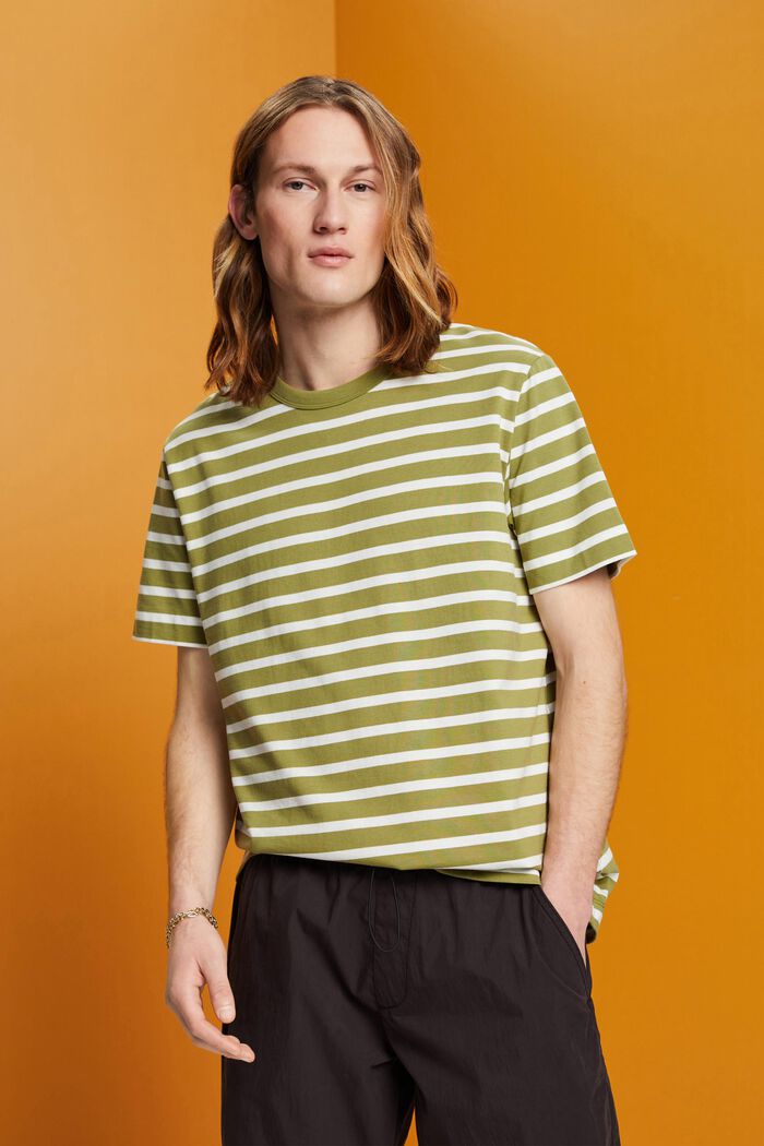 Striped sustainable cotton t-shirt, LEAF GREEN, detail image number 0