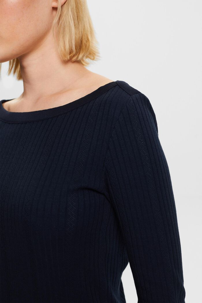 Pointelle Rib-Knit Jersey Longsleeve, NAVY, detail image number 3