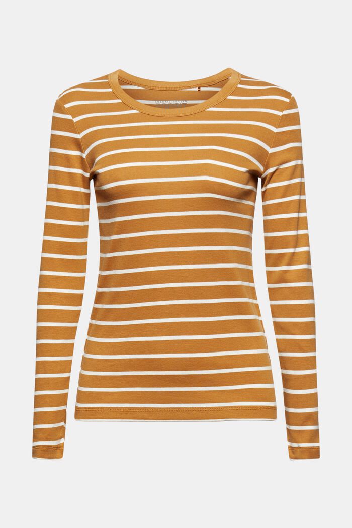 Striped long sleeve top, organic cotton, CAMEL, detail image number 0
