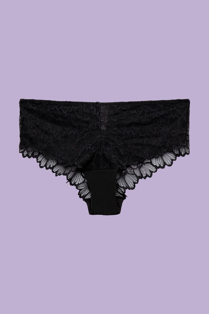 Flower Lace Brazilian Shorts, BLACK, detail image number 4