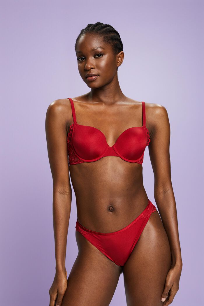Padded Underwire Lace Bra, RED, detail image number 0