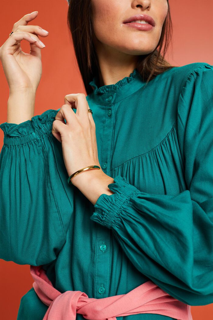 Frill Blouse, EMERALD GREEN, detail image number 1