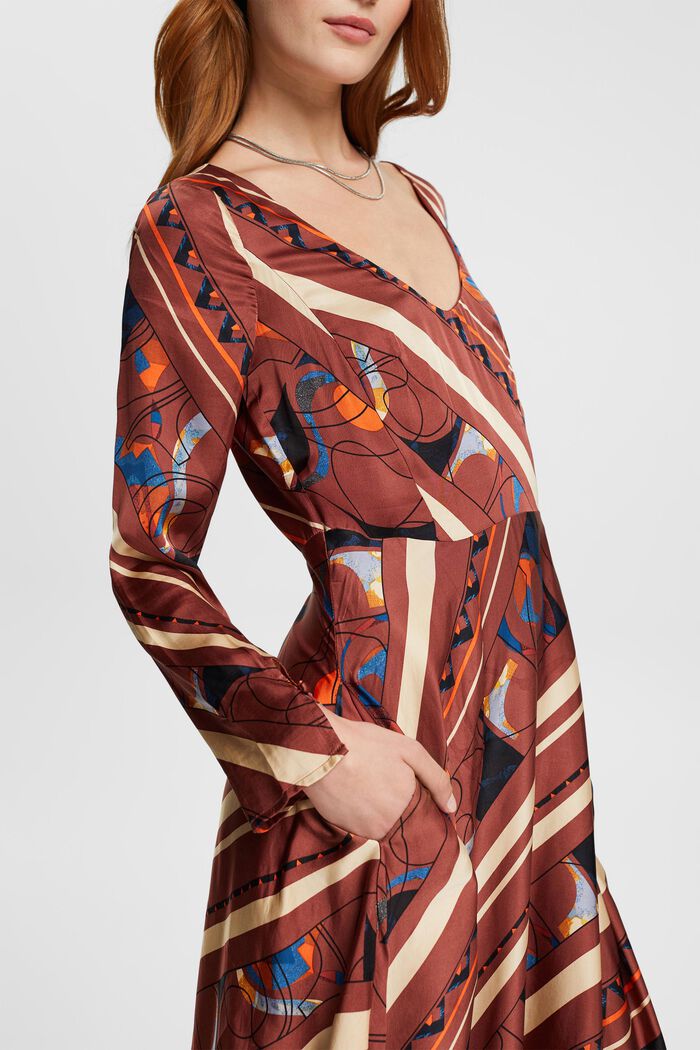 Patterned satin dress, LENZING™ ECOVERO™, TERRACOTTA, detail image number 3