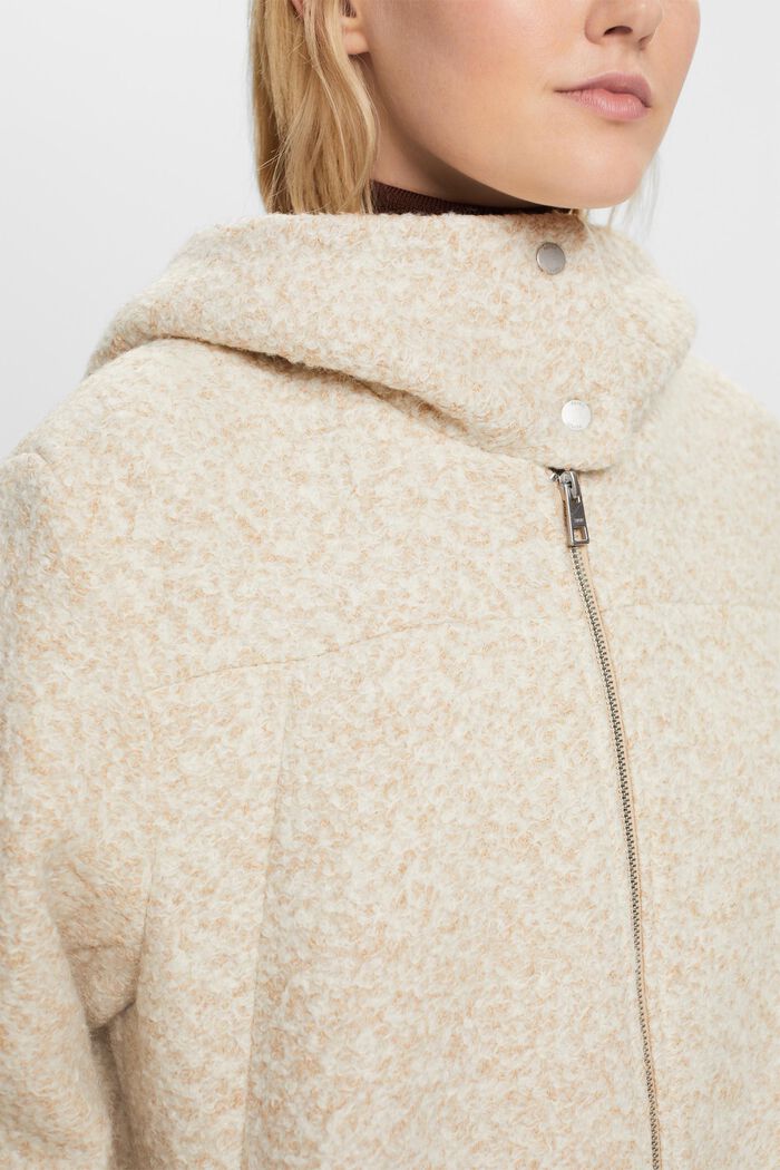 Hooded Curly Wool-Blend Coat, SAND, detail image number 1