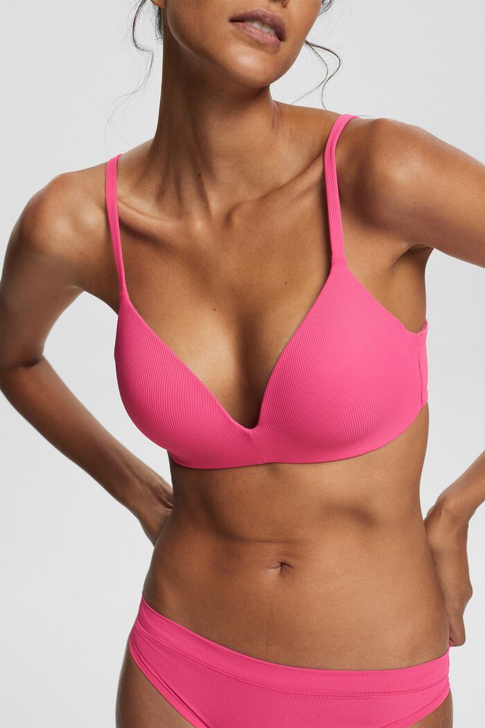 Non-wired, ribbed-effect padded bra, PINK FUCHSIA, detail image number 2