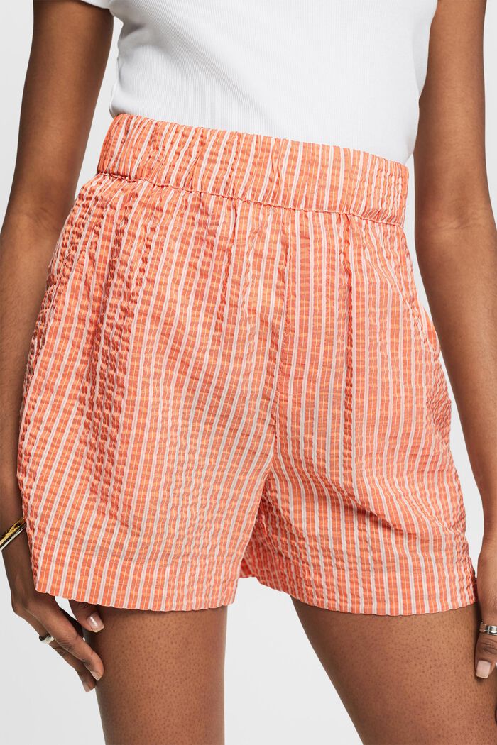 Crinkled Striped Shorts, BRIGHT ORANGE, detail image number 4