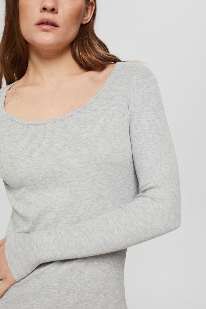 Ribbed long sleeve top in blended organic cotton, LIGHT GREY, detail image number 2