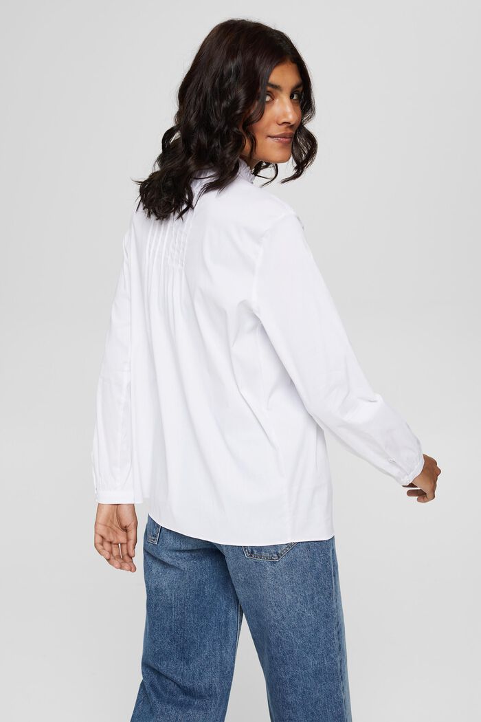 Blouse with pintucks and a frilled collar, WHITE, detail image number 3