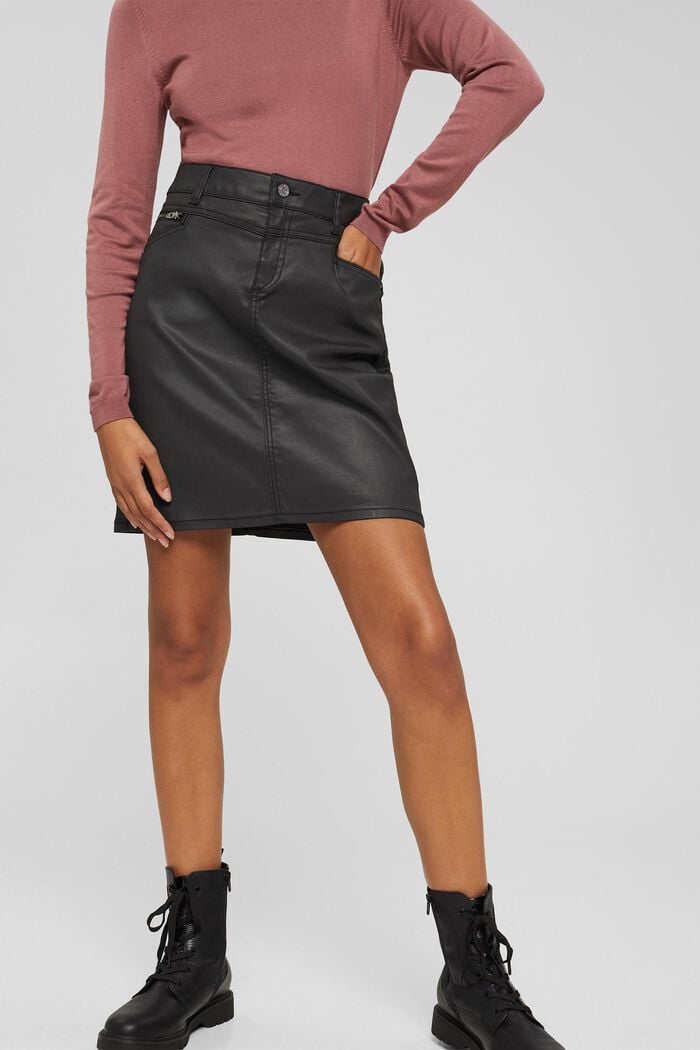 Coated denim mini skirt, BLACK, detail image number 0